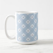 Elegant monogram blauw, wit geruit patroon koffiemok (Links)