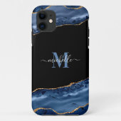 Elegant Monogram Blauw, Zwart & Goud Agaat Geode Case-Mate iPhone Case (Achterkant)