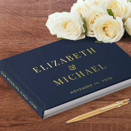 Elegant Monogram Blauwe bruiloft Gastenboek