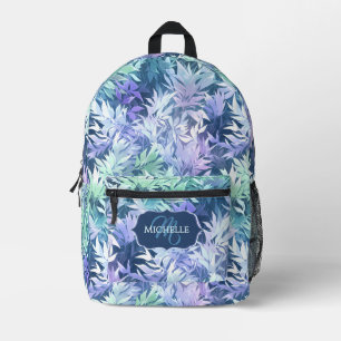 Elegant Monogram Blauwe Groene Bladeren Bedrukte Rugzak
