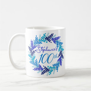 Elegant Monogram Blauwe Krans 100e Verjaardag Koffiemok