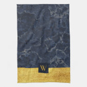 Elegant Monogram Blauwe Marmer Theedoek (Verticaal)