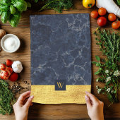Elegant Monogram Blauwe Marmer Theedoek