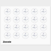 Elegant Monogram Blauwe Schelp Bruiloft Ronde Sticker (Vel)