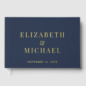 Elegant Monogram Blauwe Trouw Gastenboek (Voorkant)