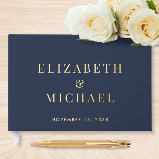 Elegant Monogram Blauwe Trouw Gastenboek