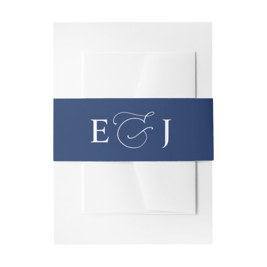 Elegant Monogram Blauwe Trouwdag Uitnodigingen Wikkel (Voorkant Voorbeeld)