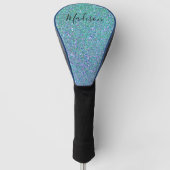 Elegant Monogram Blauwgroen Blauw Groen Glitter Sp Golfheadcover (Voorkant)