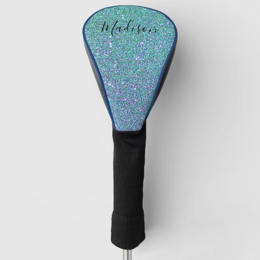 Elegant Monogram Blauwgroen Blauw Groen Glitter Sp Golfheadcover (Voorkant)