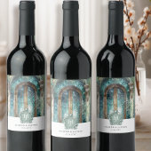 Elegant Monogram Blauwgroen, Blauwe Waterverf brui Wijn Etiket