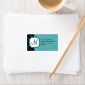 Elegant Monogram Blauwgroen Damask Etiket (Insitu)