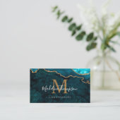 Elegant Monogram Blauwgroen Gouden Agaat Geode QR  Visitekaartje (Staand voorkant)