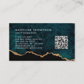 Elegant Monogram Blauwgroen Gouden Agaat Geode QR  Visitekaartje (Achterkant)