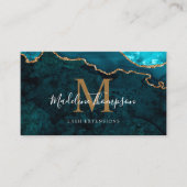 Elegant Monogram Blauwgroen Gouden Agaat Geode QR  Visitekaartje (Voorkant)