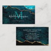 Elegant Monogram Blauwgroen Groene Marmer Agate Ge Visitekaartje (Voorkant / Achterkant)
