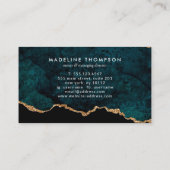 Elegant Monogram Blauwgroen Marmer Gold Agaat Geod Visitekaartje (Achterkant)
