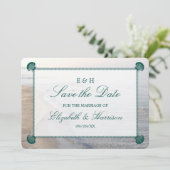 Elegant Monogram, Blauwgroen Scallop Beach Save The Date (Staand voorkant)