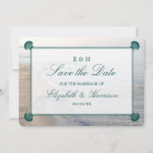 Elegant Monogram, Blauwgroen Scallop Beach Save The Date (Voorkant)