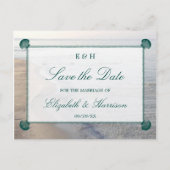 Elegant monogram, Blauwgroen Scallop Beach sparen  Aankondigingskaart (Voorkant)