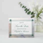 Elegant monogram, Blauwgroen Scallop Beach sparen  Aankondigingskaart (Staand voorkant)