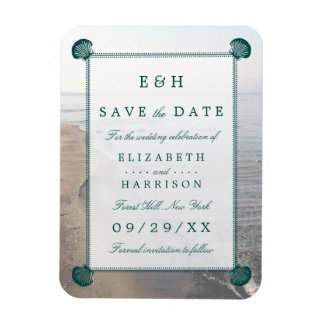 Elegant monogram, Blauwgroen Scallop Beach sparen  Magneet