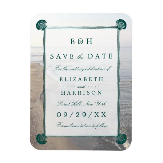 Elegant monogram, Blauwgroen Scallop Beach sparen  Magneet (Verticaal)
