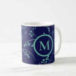 Elegant monogram blauwgroen turquoise berry patroo koffiemok
