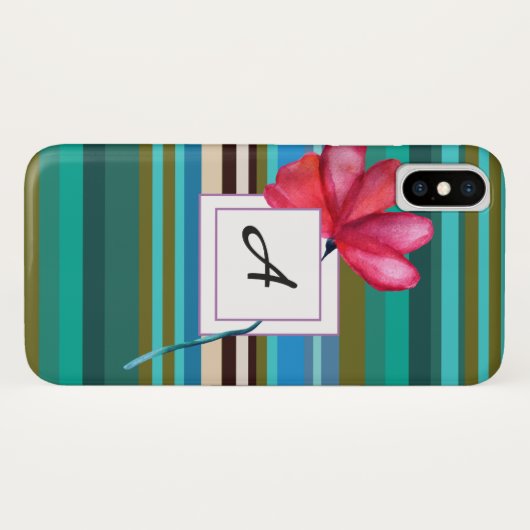 Elegant Monogram Bloemen iPhone Case (Achterkant (horizontaal))