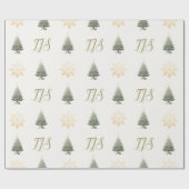 Elegant Monogram Bloemen Sneeuwvlok Kerstboom Cadeaupapier (Vlak)