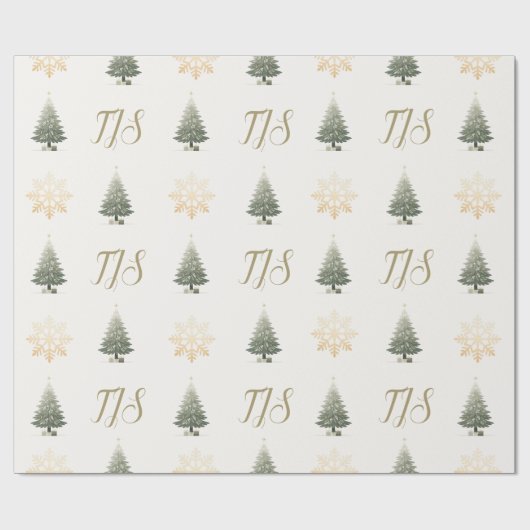 Elegant Monogram Bloemen Sneeuwvlok Kerstboom Cadeaupapier (Vlak)