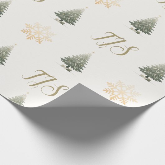 Elegant Monogram Bloemen Sneeuwvlok Kerstboom Cadeaupapier (Hoek)