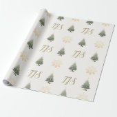 Elegant Monogram Bloemen Sneeuwvlok Kerstboom Cadeaupapier (Uitgerold)