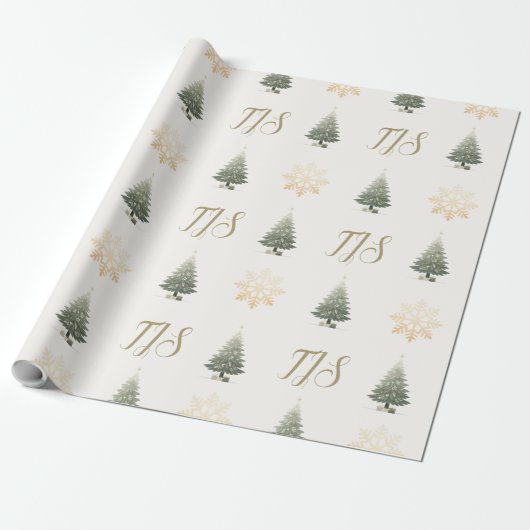 Elegant Monogram Bloemen Sneeuwvlok Kerstboom Cadeaupapier (Uitgerold)