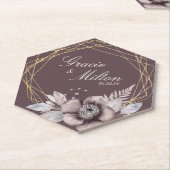 Elegant Monogram Bloemendecor Mauve Bruiloft Kartonnen Onderzetters (Schuin)