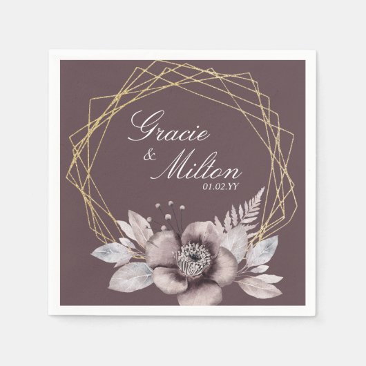 Elegant Monogram Bloemendecor Mauve Bruiloft Servet (Voorkant)