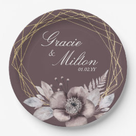 Elegant Monogram Bloemendecoratie Mauve Goud Bruil Papieren Bordje