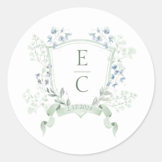 Elegant Monogram Bloemkam Trouwborst Sticker (Voorkant)