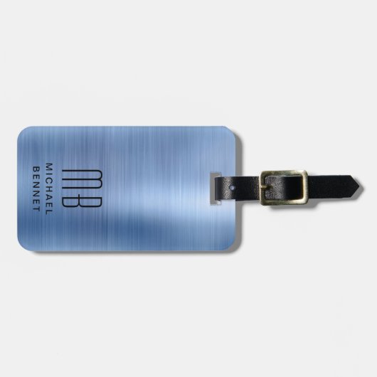 Elegant Monogram Blue Bagagelabel (Voorkant horizontaal)