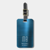 Elegant Monogram Blue Bagagelabel (Voorkant verticaal)
