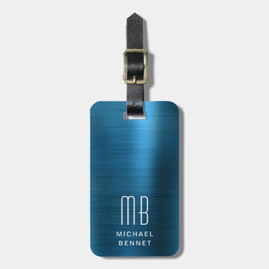 Elegant Monogram Blue Bagagelabel (Voorkant verticaal)