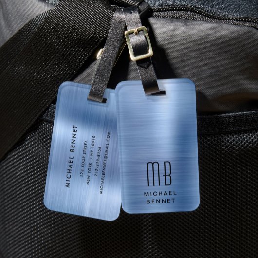 Elegant Monogram Blue Bagagelabel