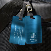 Elegant Monogram Blue Bagagelabel