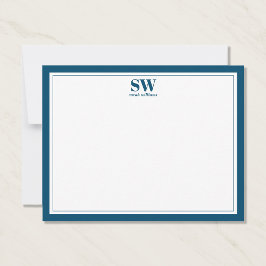 Elegant Monogram Blue Border Minimalist Notitiekaartje