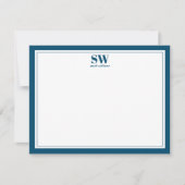 Elegant Monogram Blue Border Minimalist Notitiekaartje (Voorkant)