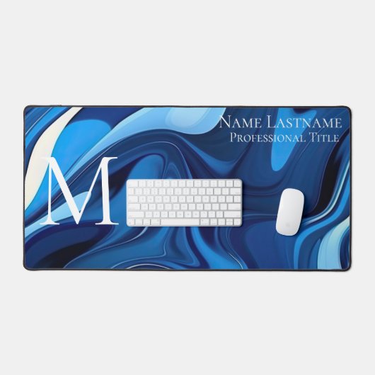 Elegant Monogram Blue Bureaumat (Keyboard & Muis)