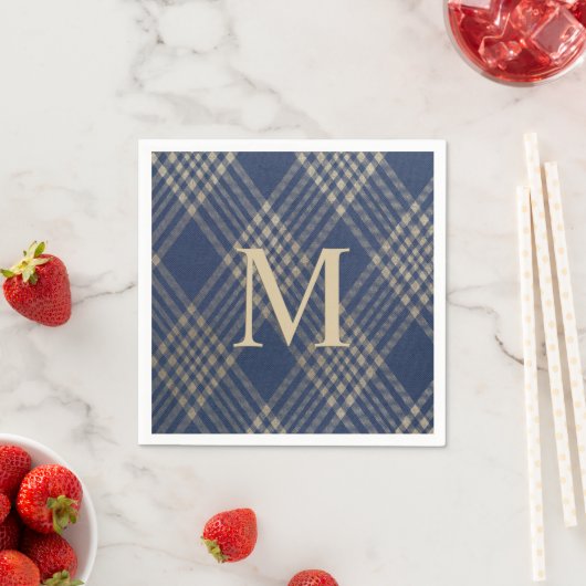 Elegant Monogram Blue en Tan Pset Servet (Insitu)