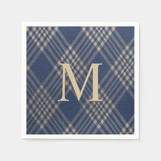 Elegant Monogram Blue en Tan Pset Servet (Voorkant)