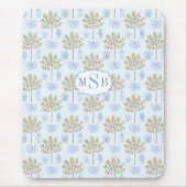 Elegant Monogram Blue en White China Oranje Tree Muismat (Voorkant)