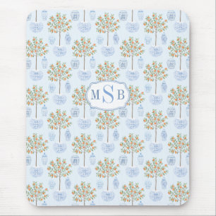 Elegant Monogram Blue en White China Oranje Tree Muismat