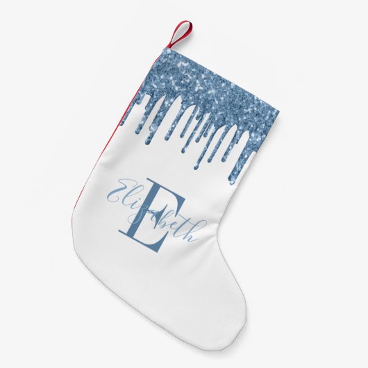 Elegant Monogram Blue Glitter Drivers Kleine Kerstsok (Voorkant (Hangend))